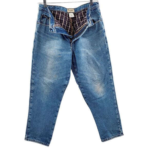 Vintage L.L. Bean Blue 5-Pocket Flannel Lined Med Wash Denim Jeans Men's 36 x 29 - Picture 3 of 8